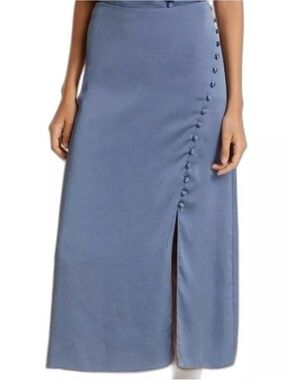 Veronica Beard Franconia Side
Button Satin Skirt in Lagoon Blue